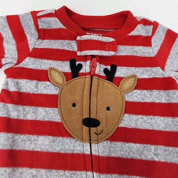 Carter's Just One You Newborn 0 months Reindeer Striped Fleece Footed Pajama - Picture 4 of 12